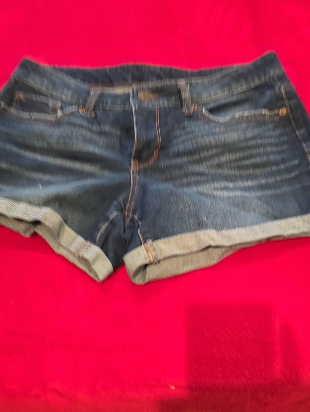 Time and Tru Dark Blue Rolled Cuff Denim Shorts